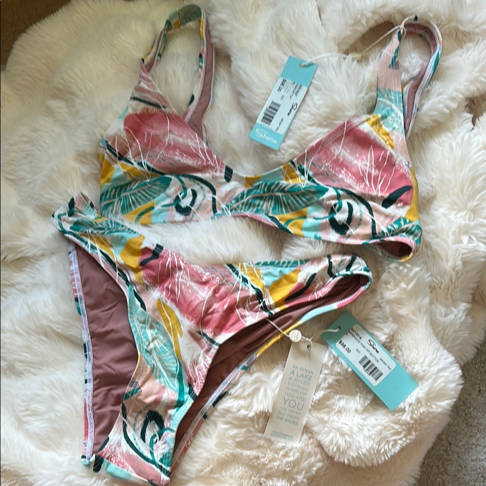 Shore Colorful Leaf Print Bikini Set